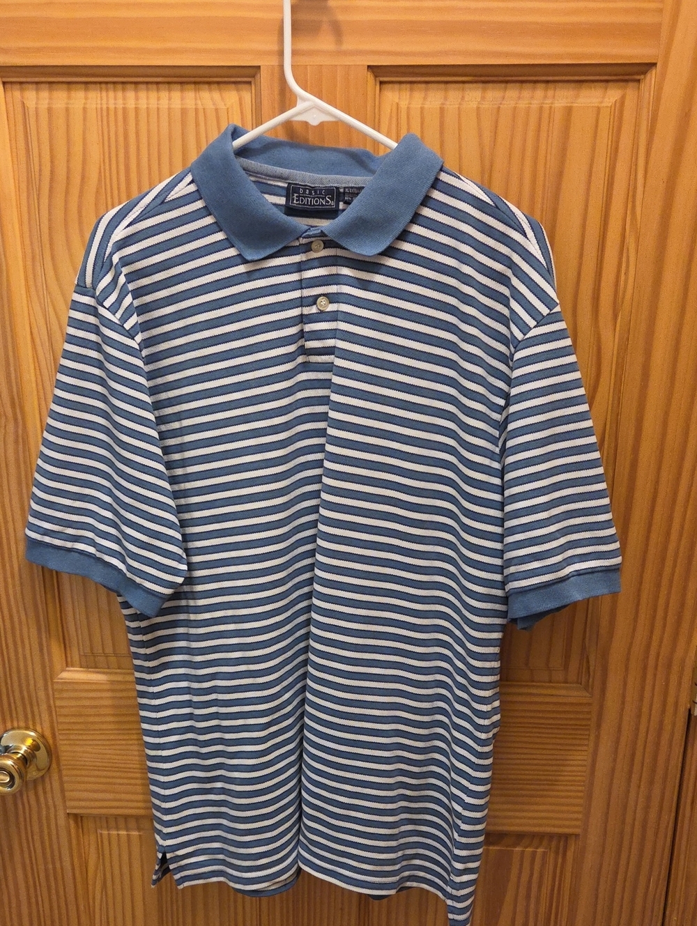 Basic Editions Blue and White Striped Polo